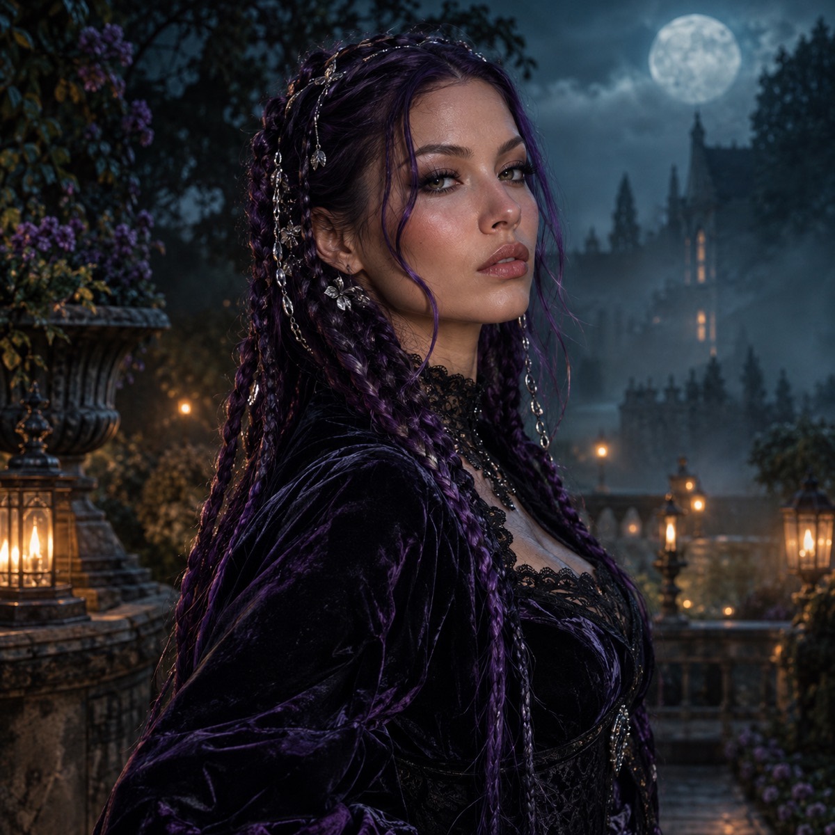 Gothic portrait with violet braids