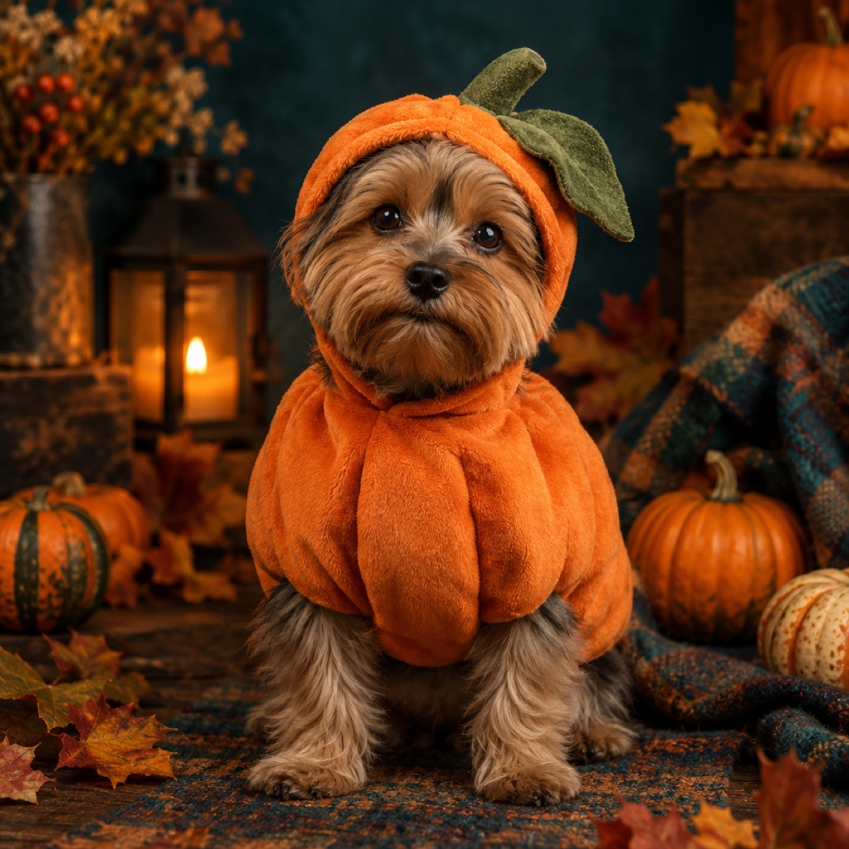 Pet in a pumpkin costume